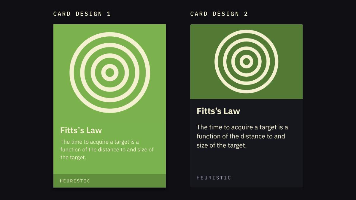 Before and after screenshots of the card component resulting from color constrast adjustments