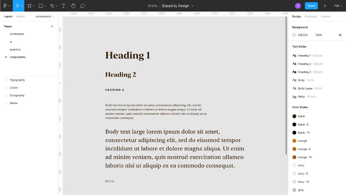 Screenshot of the initial type scale in Figma.