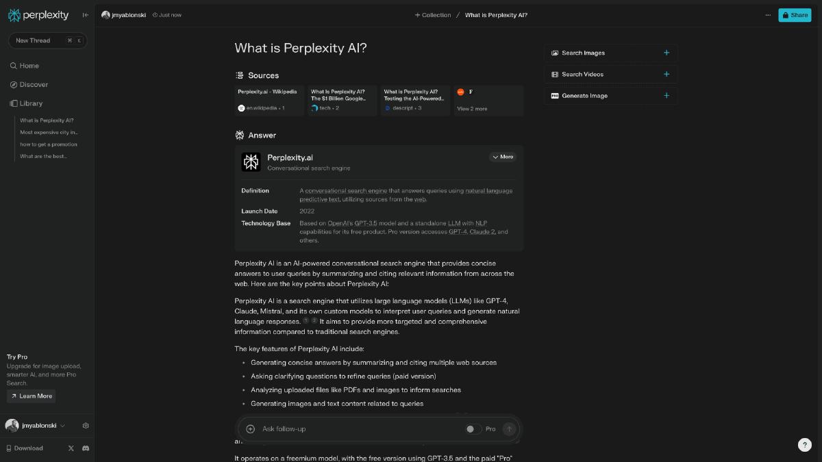Perplexity homepage