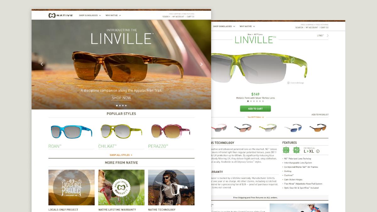 Screens from the Native Eyewear 2013 redesign