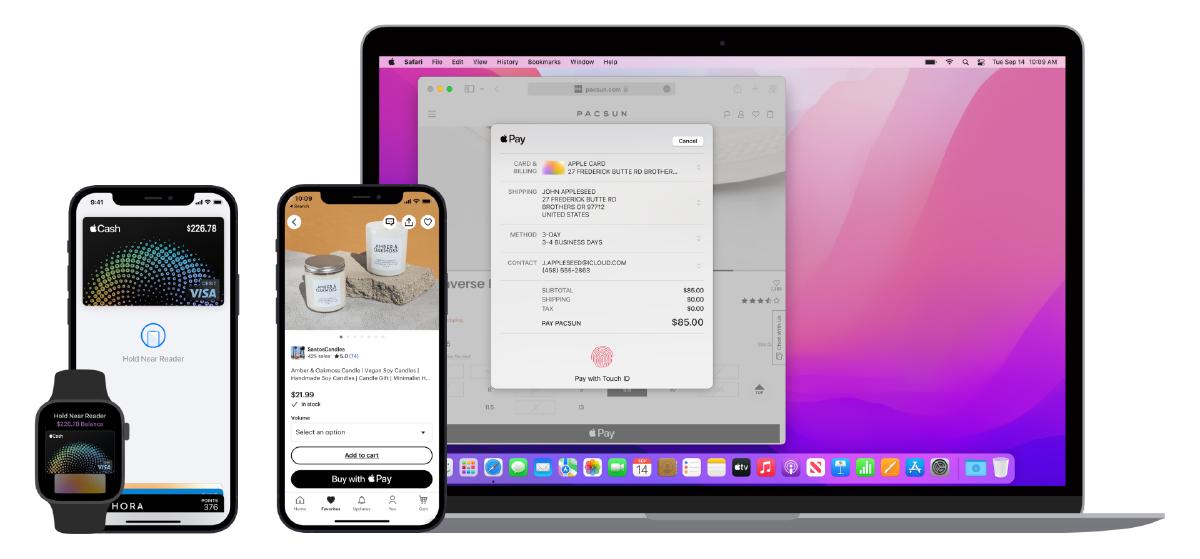 Figure 9-4. Apple Pay makes the checkout process as easy as selecting the payment option and verifying your purchase (source: Apple, 2023)